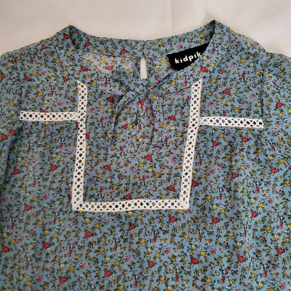 Kidpik Kids Girls Blue Ditsy Floral Long Sleeve Peasant Top Size Small (7/8) - Picture 4 of 10